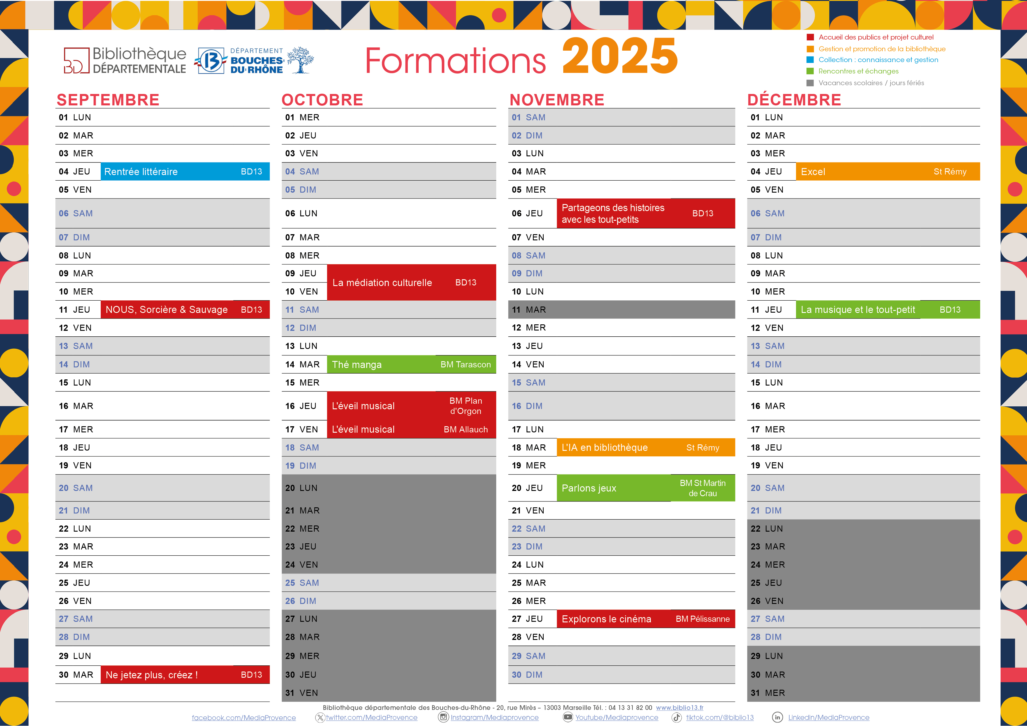 Calendrier du second semestre 2025
