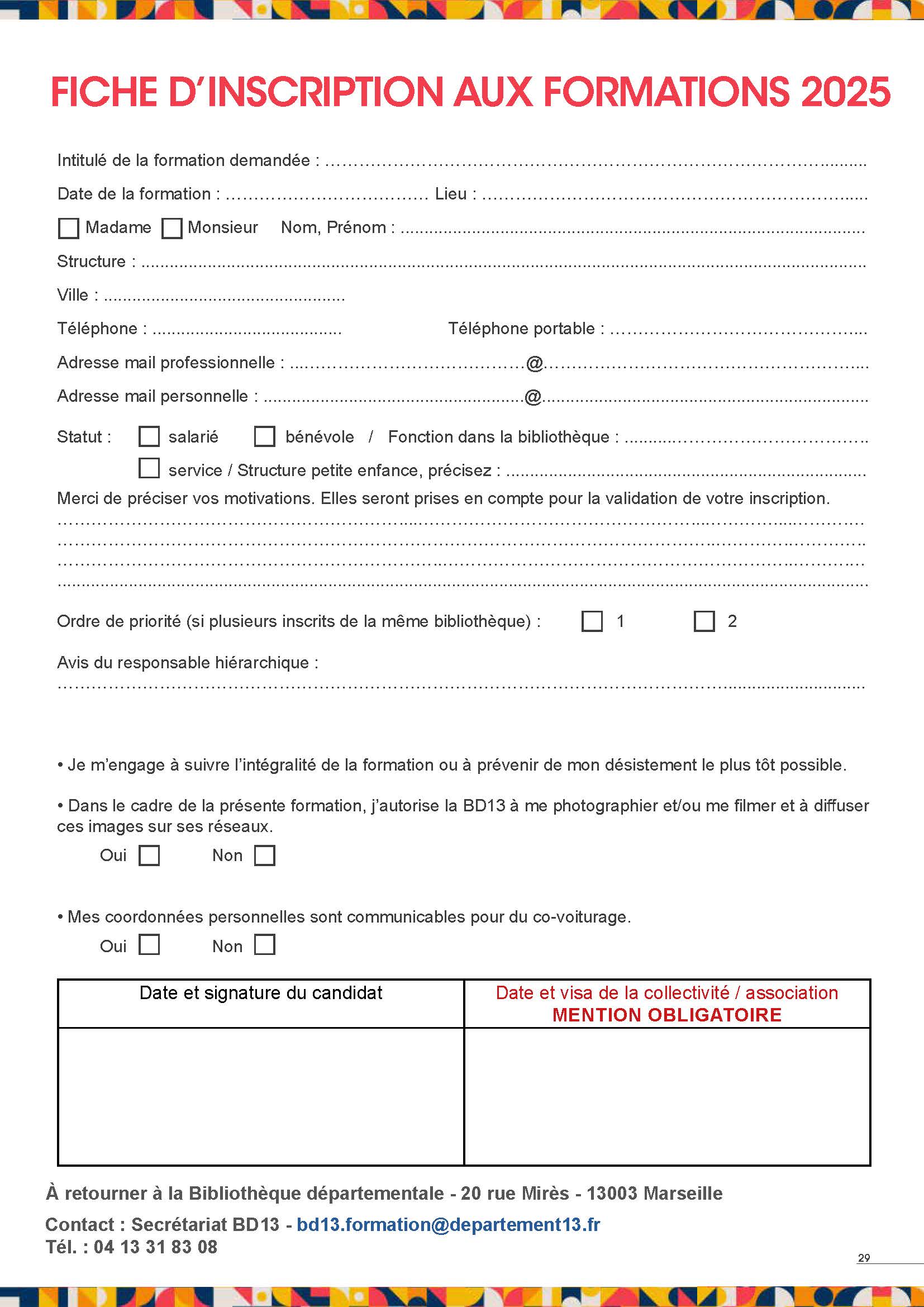 Fiche d'inscription aux formations 2025