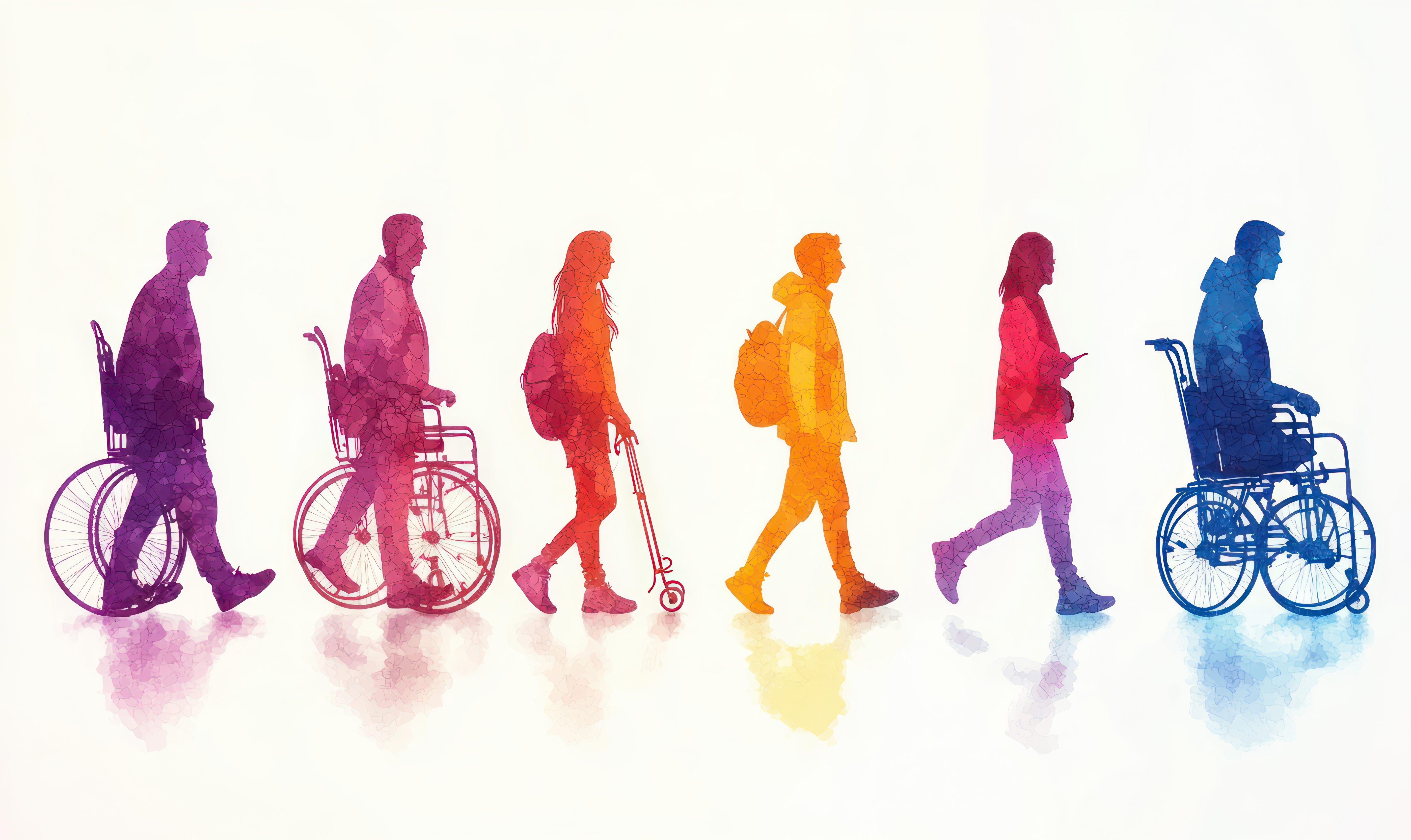 Illustration de personnes marchant en fauteuil