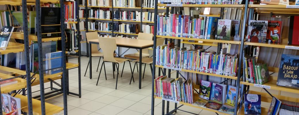 Rayonnage de la bibliothèque du Paradou