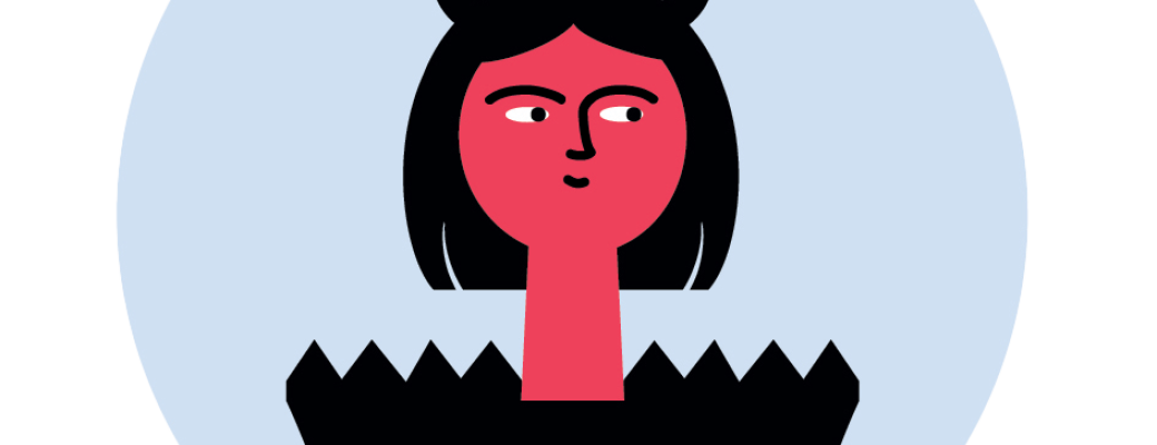 Illustration d'une sorcière rouge avec des corne noires