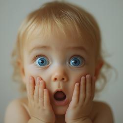 Une petite fille ouvre grand les yeux