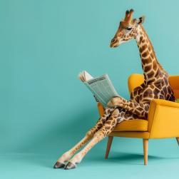 Photo d'une girafe lisant le journal