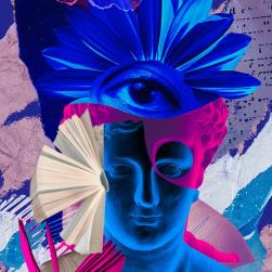 Illustration artistique visage et livres ouverts