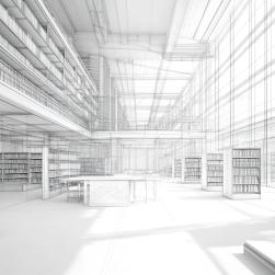 Photo noir et blanc d'un projet de bibliothèque