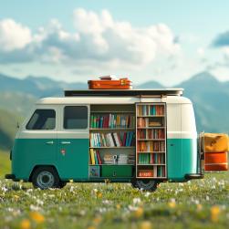 Photo d'un bibliobus dans la campagne