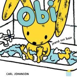 Illustration d'un petit lapin jaune dans son bain