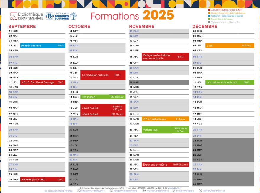 Calendrier des formations du 2nd semestre 2025