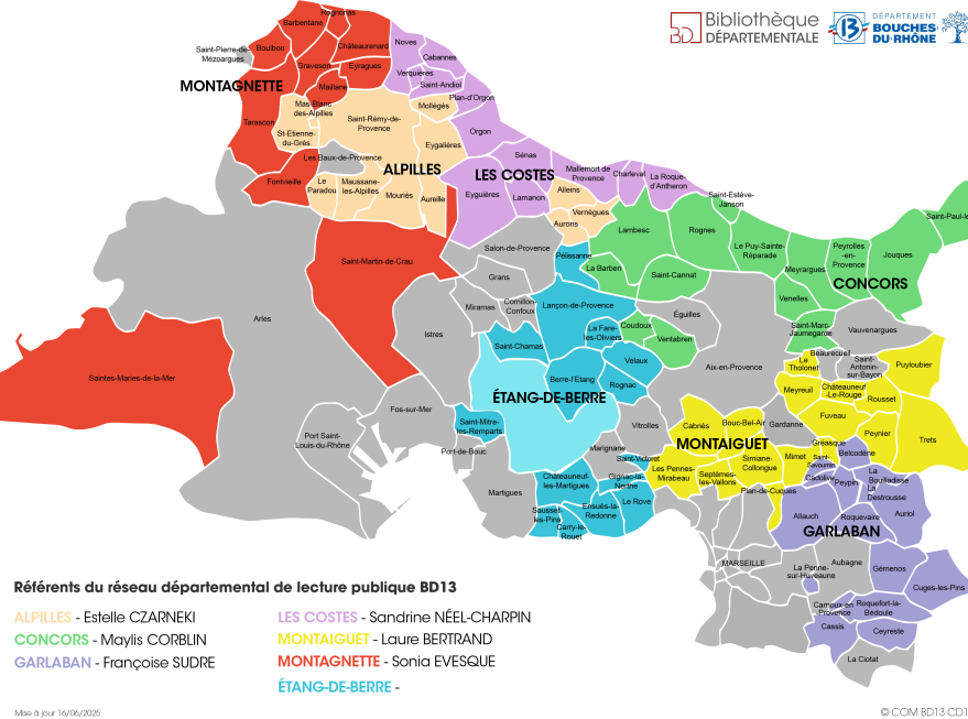 Carte des référents du réseau départemental de lecture publique BD13